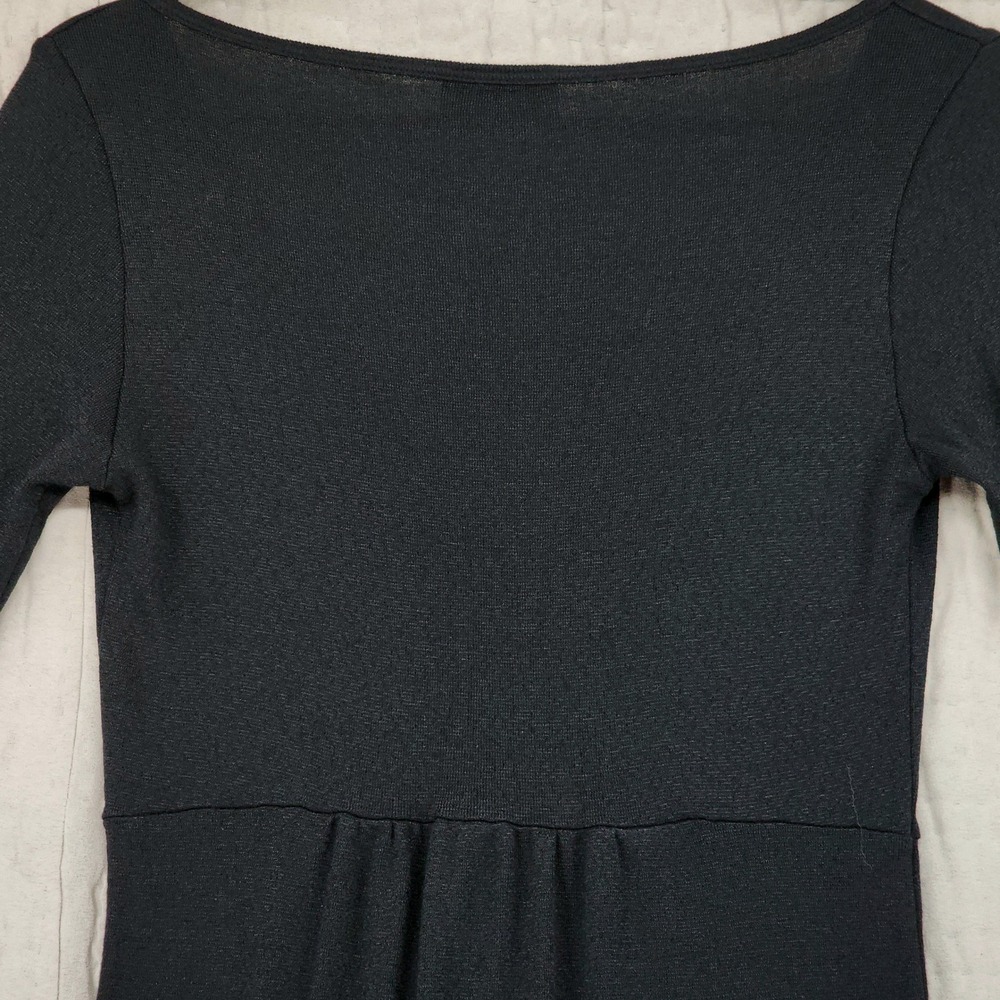 Michael Stars Dress One Size* Womens Black Surplice V-Neck Ribbed Knit Goth LBD - Picture 11 of 14
